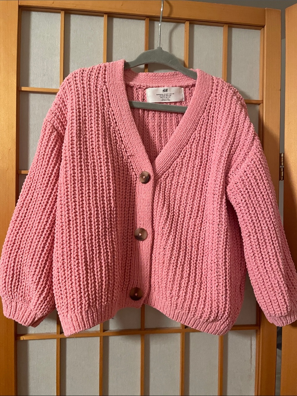 H&M Toddler Girls Size 3/4T Bubblegum Pink Chunky V-Neck Button Cardigan